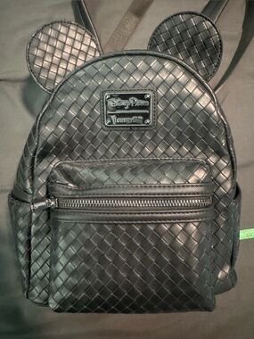 Loungefly Black Woven Mickey Ear Mini Backpack